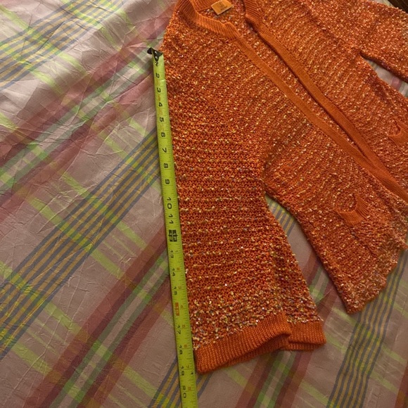 Swap Inside -Orange crochet open knit sweater cardigan size XL - Picture 9 of 13